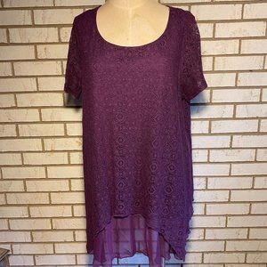Simply Emma - Plum Lace overlay Top  SZ 2X